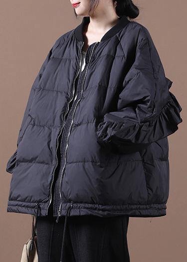 Drune | schwarzer warmer Wintermantel oversized Winterjacke Stehkragen Rüschen Drune | Jacken