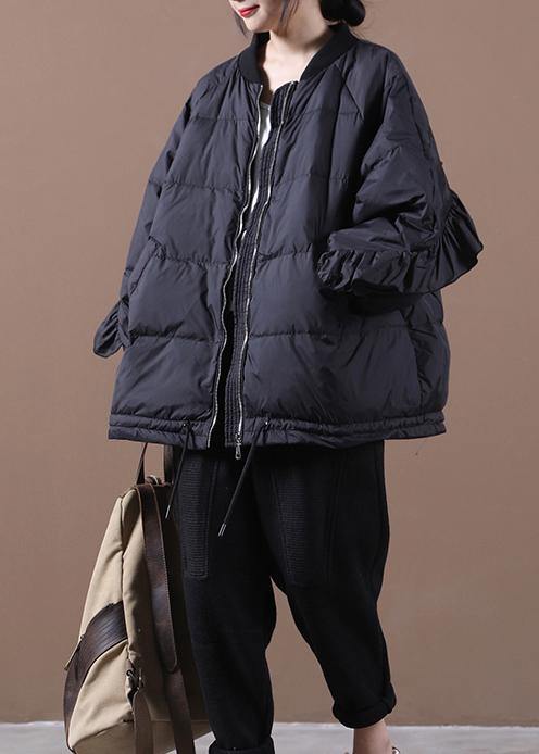 Drune | schwarzer warmer Wintermantel oversized Winterjacke Stehkragen Rüschen Drune | Jacken