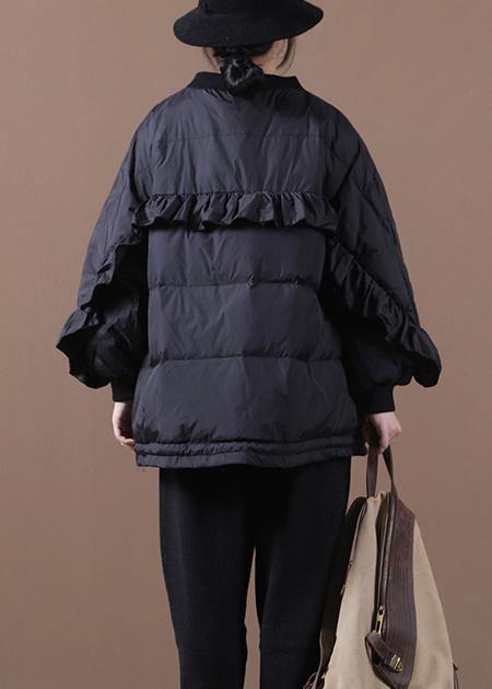 Drune | schwarzer warmer Wintermantel oversized Winterjacke Stehkragen Rüschen Drune | Jacken