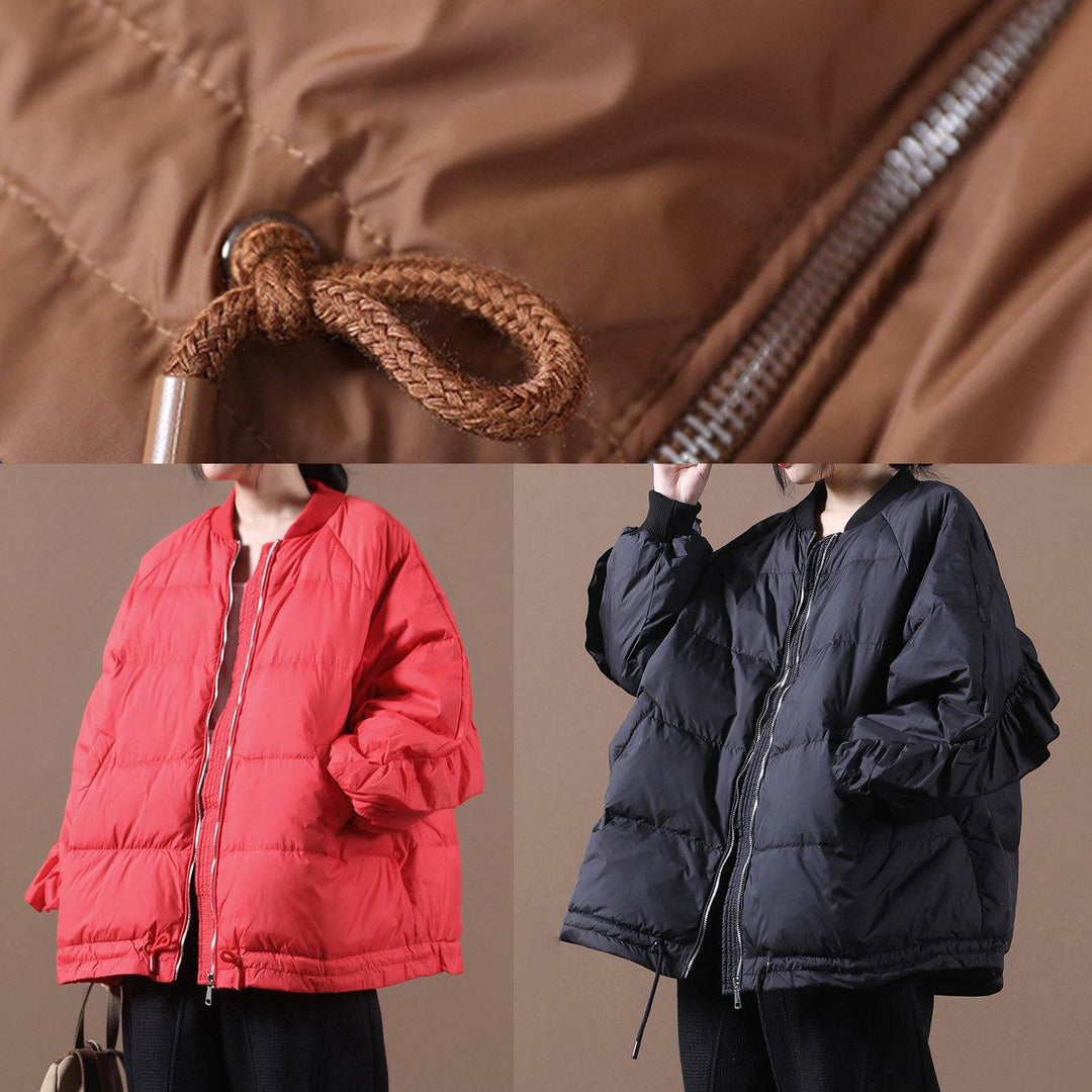 Drune | schwarzer warmer Wintermantel oversized Winterjacke Stehkragen Rüschen Drune | Jacken