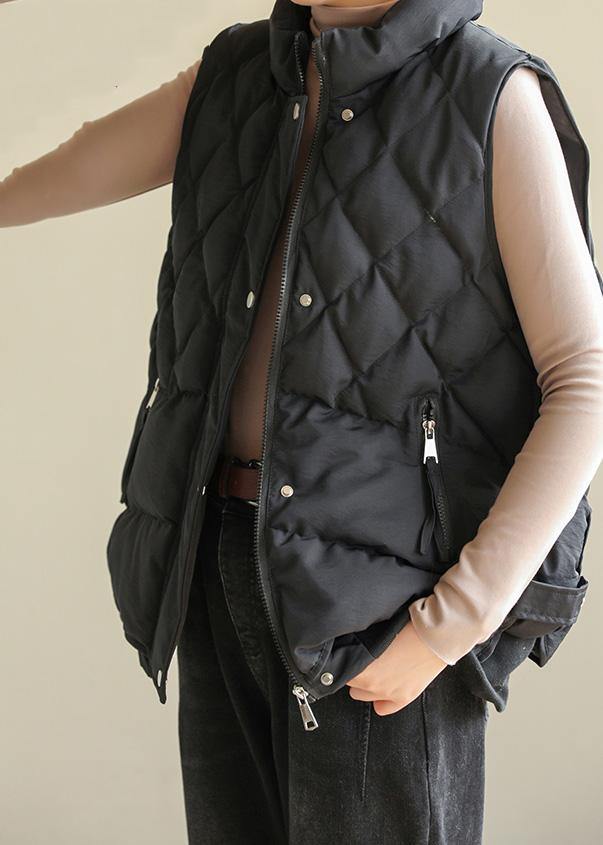 Drune | schwarze Wintermäntel Plus-Size-Bekleidung Jacken & Mäntel ärmellos halb hochkragen Übermantel