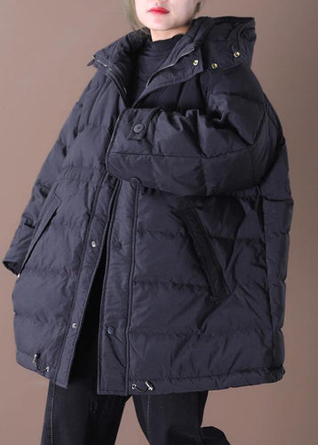 Drune | Plus-Size Schneejacken Übermantel Schwarz Mit Kapuze Taschen Entenfedermantel
