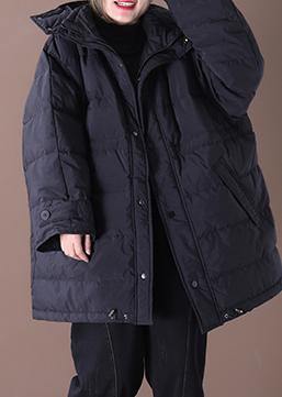 Drune | Plus-Size Schneejacken Übermantel Schwarz Mit Kapuze Taschen Entenfedermantel