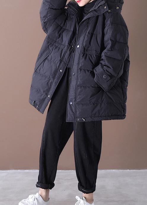 Drune | Plus-Size Schneejacken Übermantel Schwarz Mit Kapuze Taschen Entenfedermantel