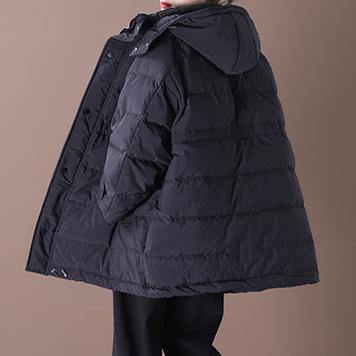Drune | Plus-Size Schneejacken Übermantel Schwarz Mit Kapuze Taschen Entenfedermantel