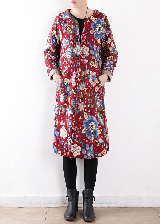 Drune | Plus-Size Schneejacken V-Ausschnitt Winter-Outwear Rote Prints Warm Drune | Outfit