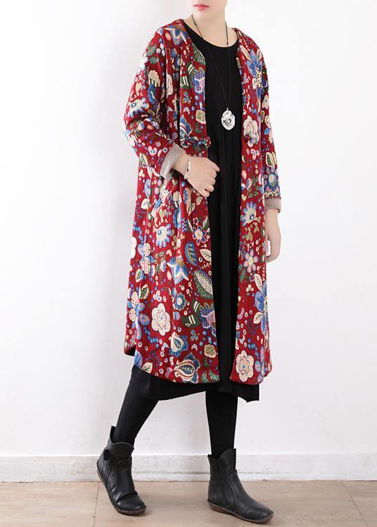 Drune | Plus-Size Schneejacken V-Ausschnitt Winter-Outwear Rote Prints Warm Drune | Outfit