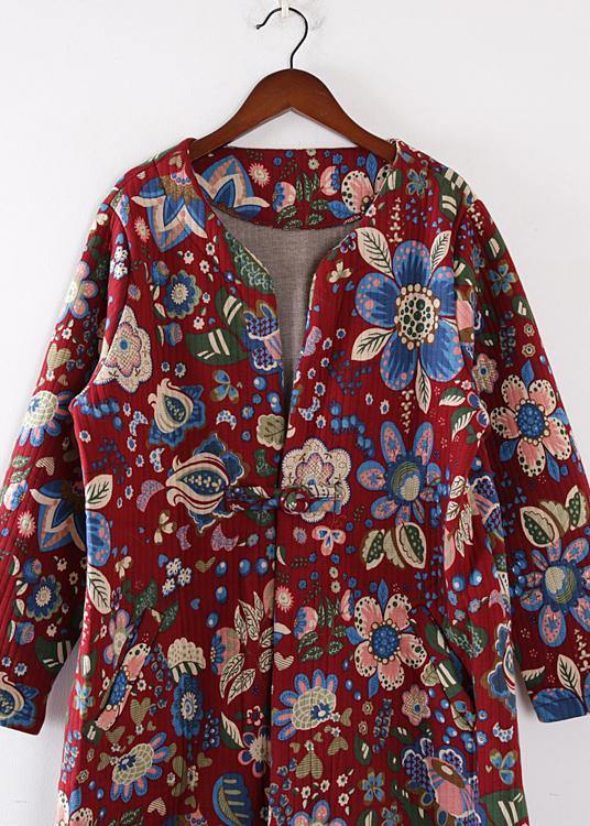 Drune | Plus-Size Schneejacken V-Ausschnitt Winter-Outwear Rote Prints Warm Drune | Outfit
