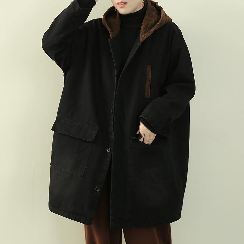 Drune | Plus-Size Schnee-Outwear schwarze kapuzen Patchwork Damenmäntel