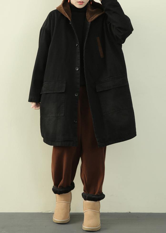 Drune | Plus-Size Schnee-Outwear schwarze kapuzen Patchwork Damenmäntel