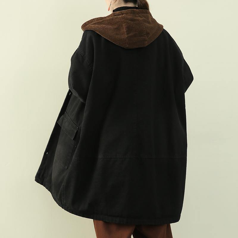 Drune | Plus-Size Schnee-Outwear schwarze kapuzen Patchwork Damenmäntel