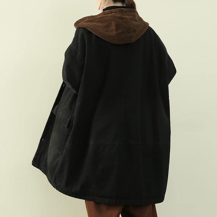 Drune | Plus-Size Schnee-Outwear schwarze kapuzen Patchwork Damenmäntel
