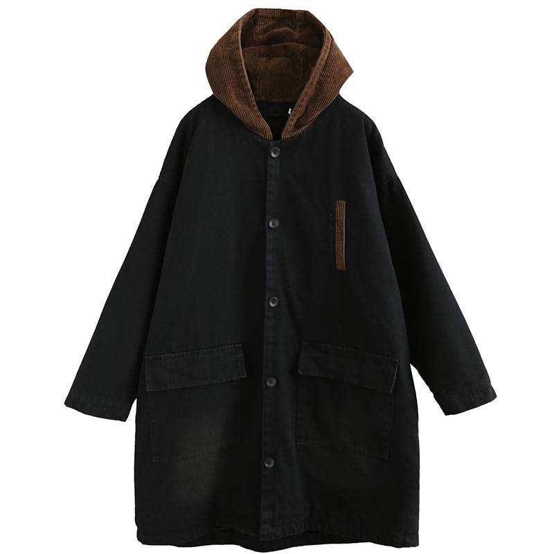 Drune | Plus-Size Schnee-Outwear schwarze kapuzen Patchwork Damenmäntel