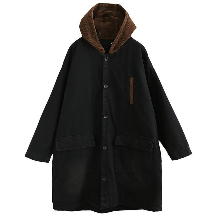 Drune | Plus-Size Schnee-Outwear schwarze kapuzen Patchwork Damenmäntel