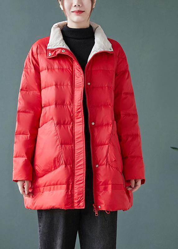 Drune | rote Daunenjacke Frau Stehkragen Taschen Drune | Jacken