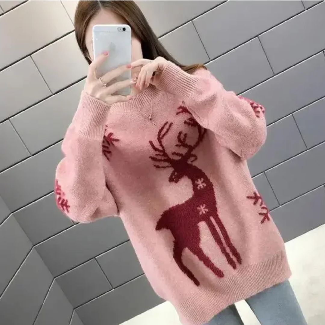 Drune | Weihnachtspullover Damen mit festlichem Druck, warmem Baumwollmix für Winter- und Weihnachtsfeste