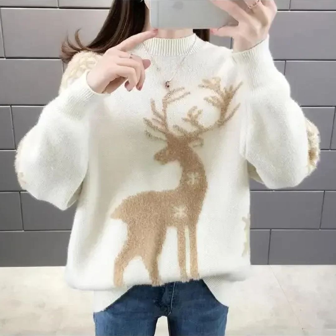 Drune | Weihnachtspullover Damen mit festlichem Druck, warmem Baumwollmix für Winter- und Weihnachtsfeste