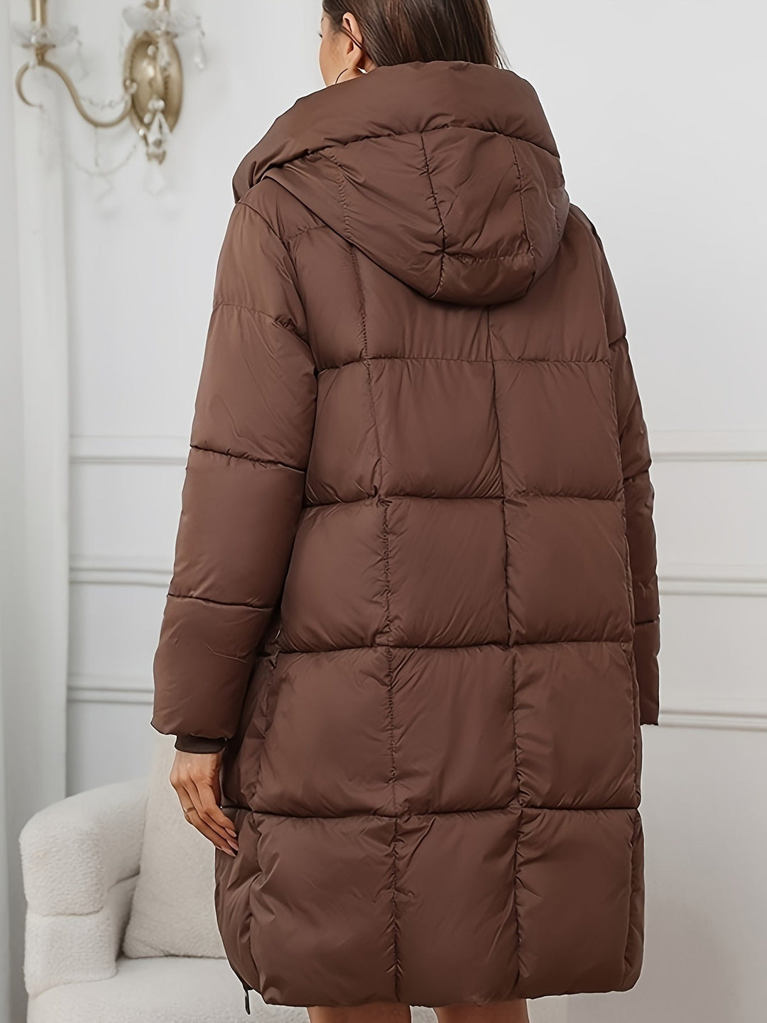 Drune | Damen Midilange Gefütterte Pufferjacke mit Kapuze und Taschen