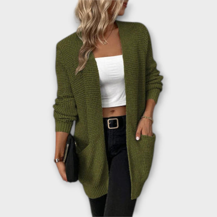 Drune | Damen Casual Gestrickter Cardigan mit Langen Ärmeln und Taschen