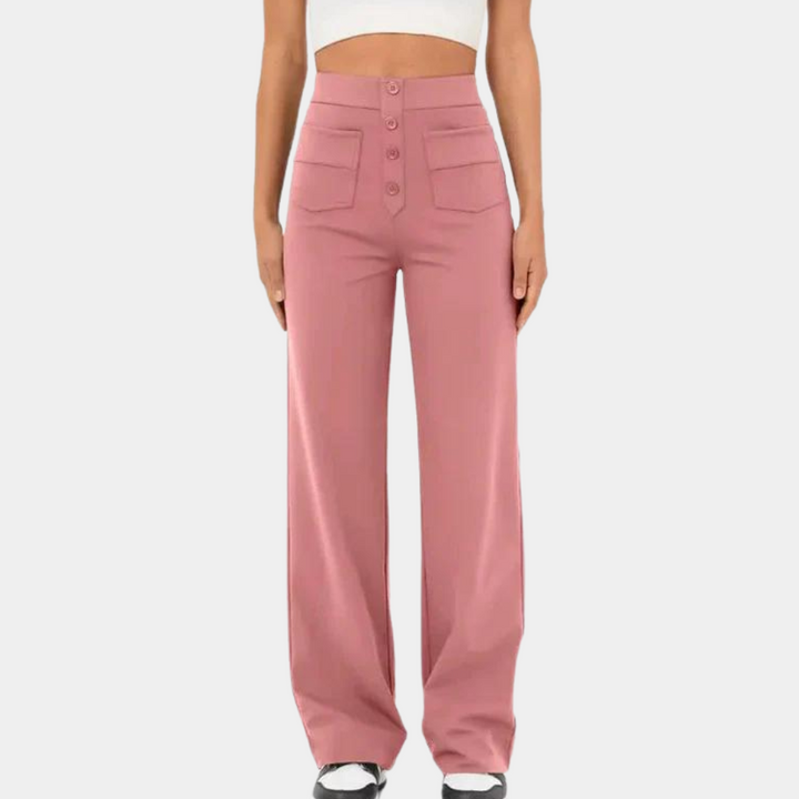 Drune | Schlaghose High Waist - Weite Beinform mit Zierknöpfen & Fronttaschen für Retro-Look