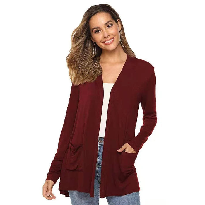 Drune | Damen Casual Einfarbig Cardigan mit Offener Vorderseite und Taschen