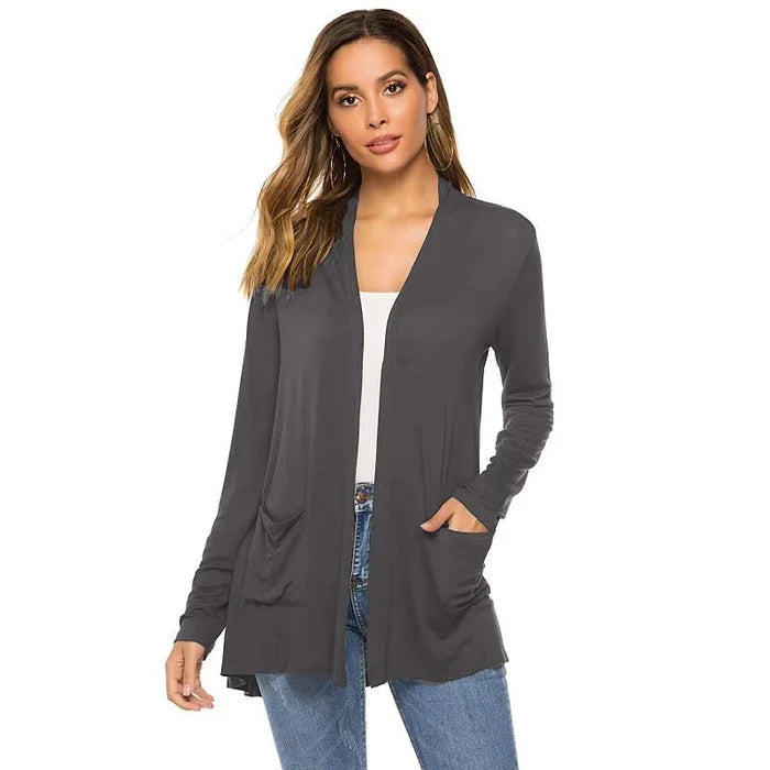 Drune | Damen Casual Einfarbig Cardigan mit Offener Vorderseite und Taschen