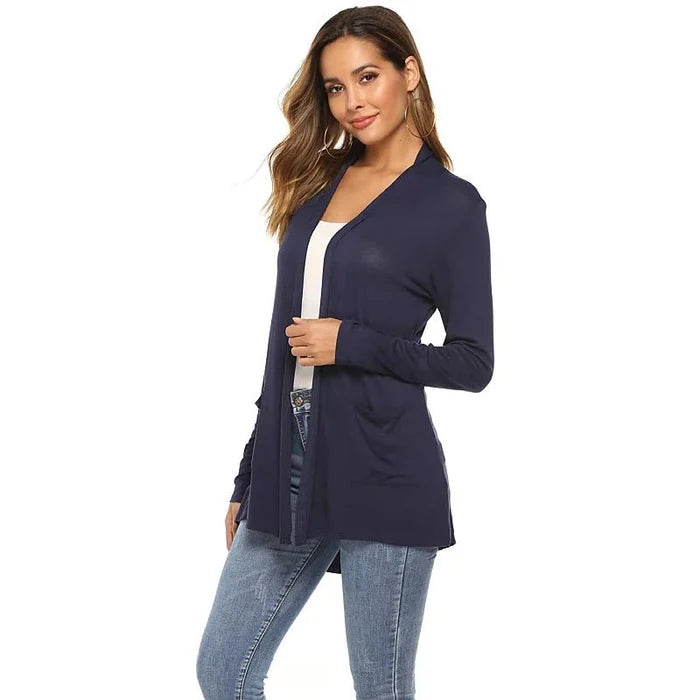 Drune | Damen Casual Einfarbig Cardigan mit Offener Vorderseite und Taschen