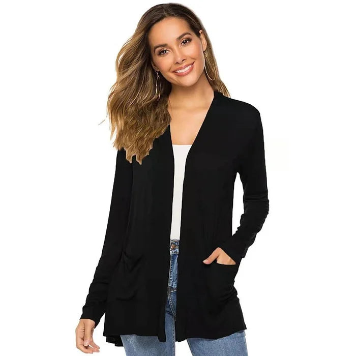 Drune | Damen Casual Einfarbig Cardigan mit Offener Vorderseite und Taschen