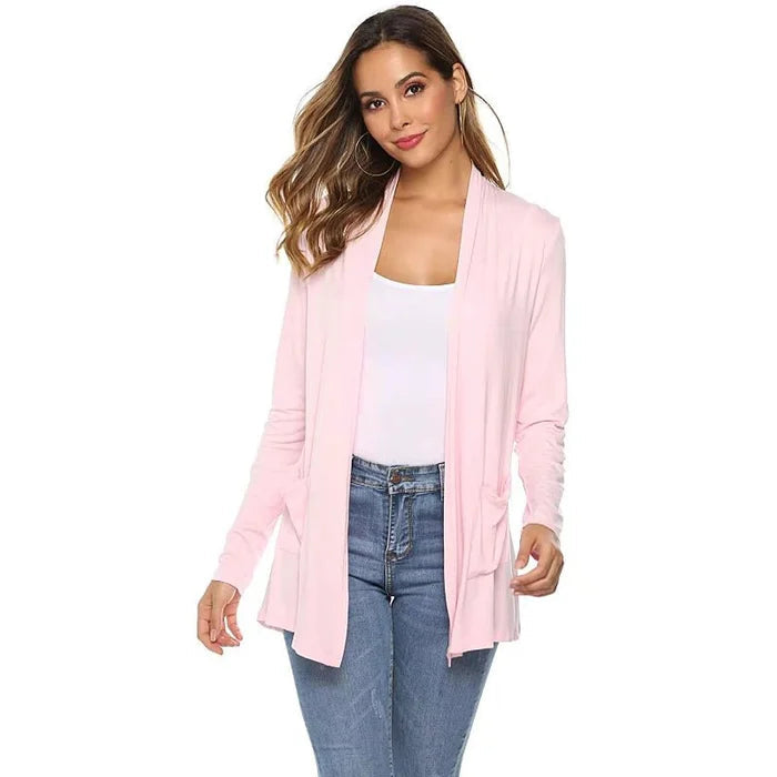 Drune | Damen Casual Einfarbig Cardigan mit Offener Vorderseite und Taschen