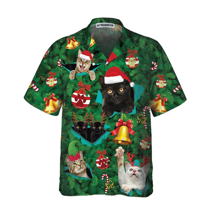 Drune | Katzen für Weihnachten Hawaiihemd, Lustiges Weihnachtskatzenhemd, Bestes Geschenk für Weihnachten