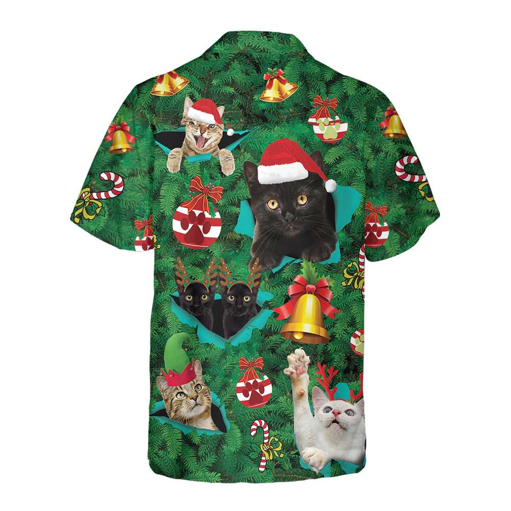 Drune | Katzen für Weihnachten Hawaiihemd, Lustiges Weihnachtskatzenhemd, Bestes Geschenk für Weihnachten