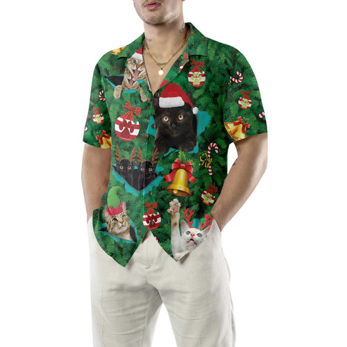 Drune | Katzen für Weihnachten Hawaiihemd, Lustiges Weihnachtskatzenhemd, Bestes Geschenk für Weihnachten