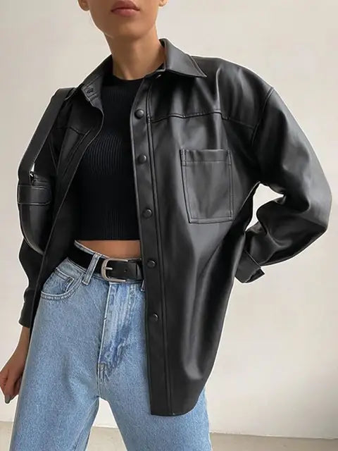 Drune - Damen Kunstlederjacke mit langen Ärmeln