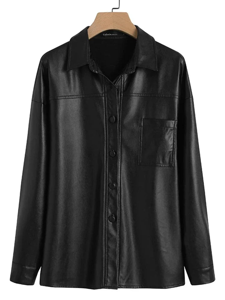 Drune - Damen Kunstlederjacke mit langen Ärmeln