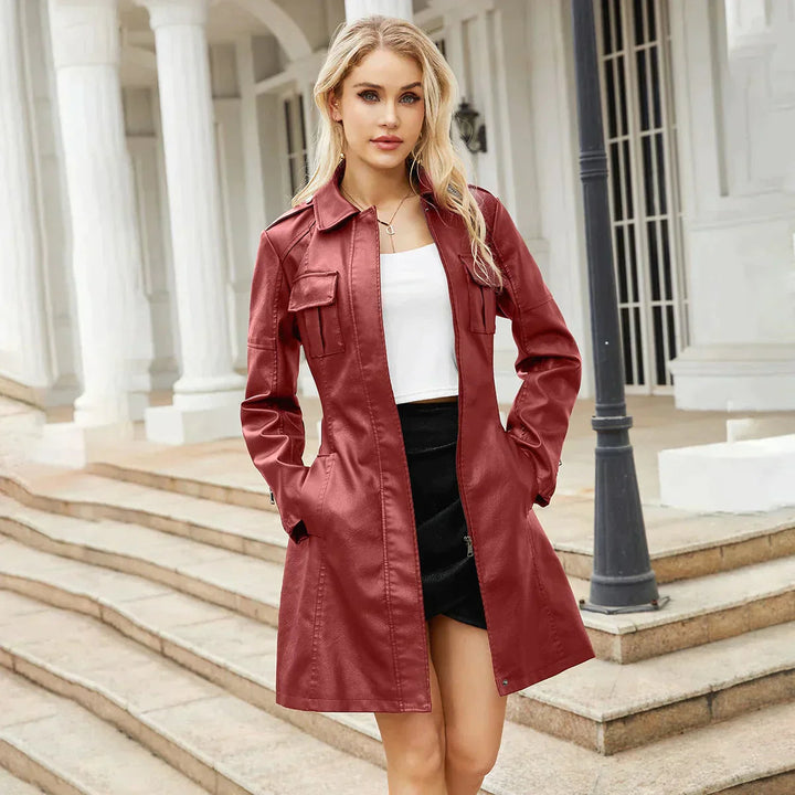 Drune | Mittellange Lederjacke mit Gürtel