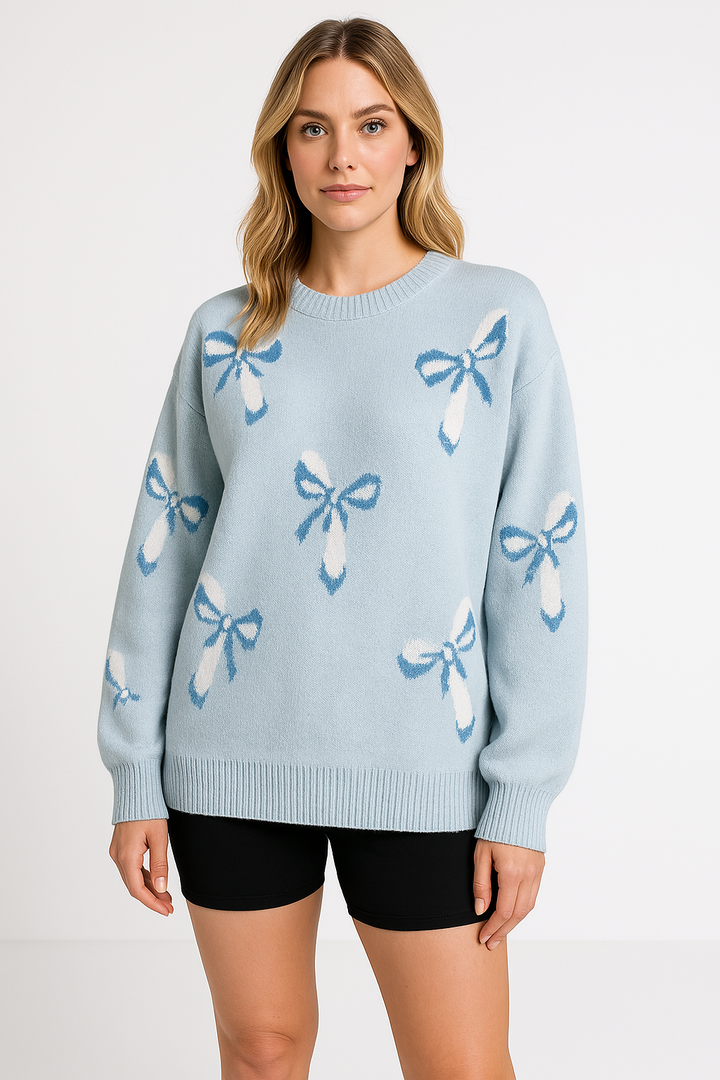Drune | Pullover Übergröße Passform Wollstrick Jacquard Schleifenmuster Rundhals