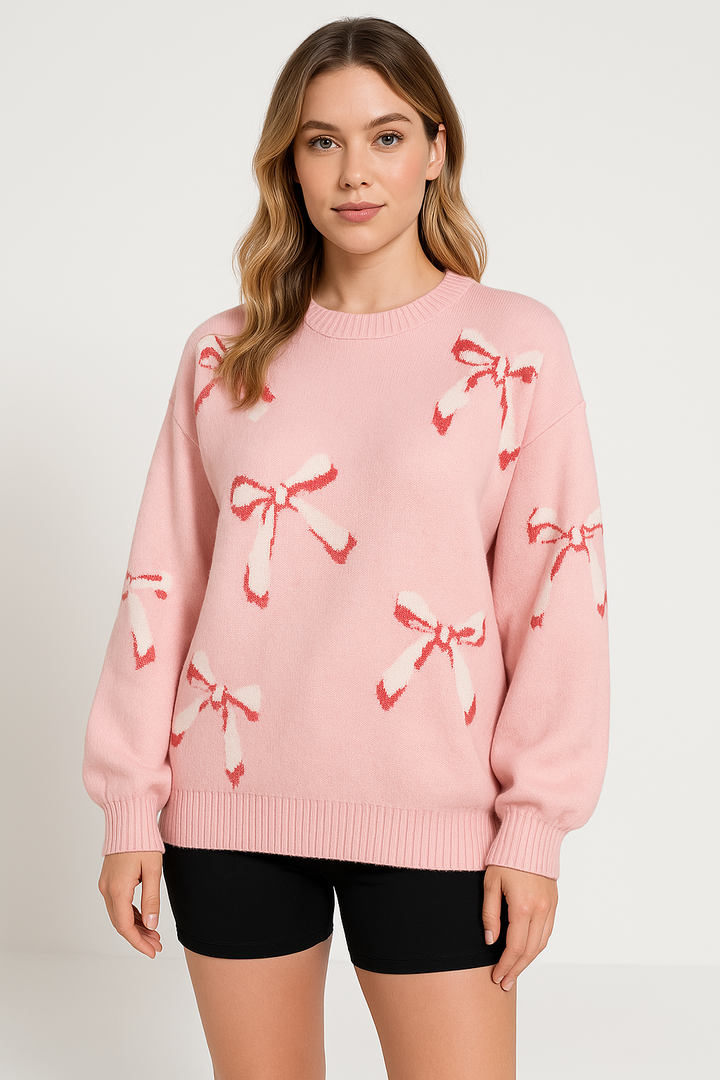Drune | Pullover Übergröße Passform Wollstrick Jacquard Schleifenmuster Rundhals