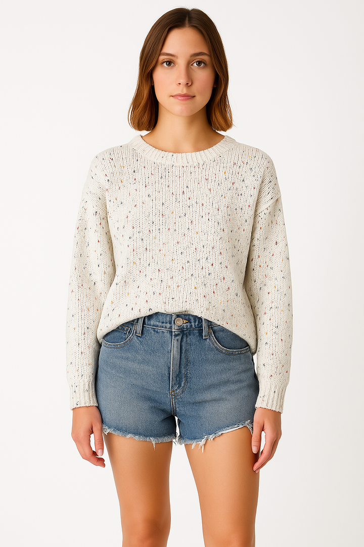 Drune | Pullover Lockere Passform Strickstoff Rippbesatz Meliertes Muster
