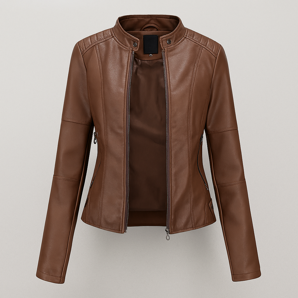 Drune | Tailliert Rotes Leder Motorradgejacke Für Damen