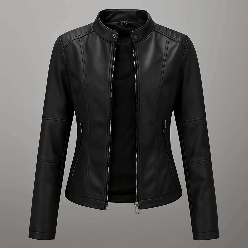 Drune | Tailliert Rotes Leder Motorradgejacke Für Damen