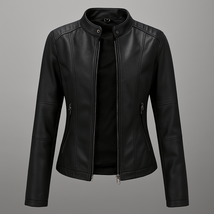 Drune | Tailliert Rotes Leder Motorradgejacke Für Damen