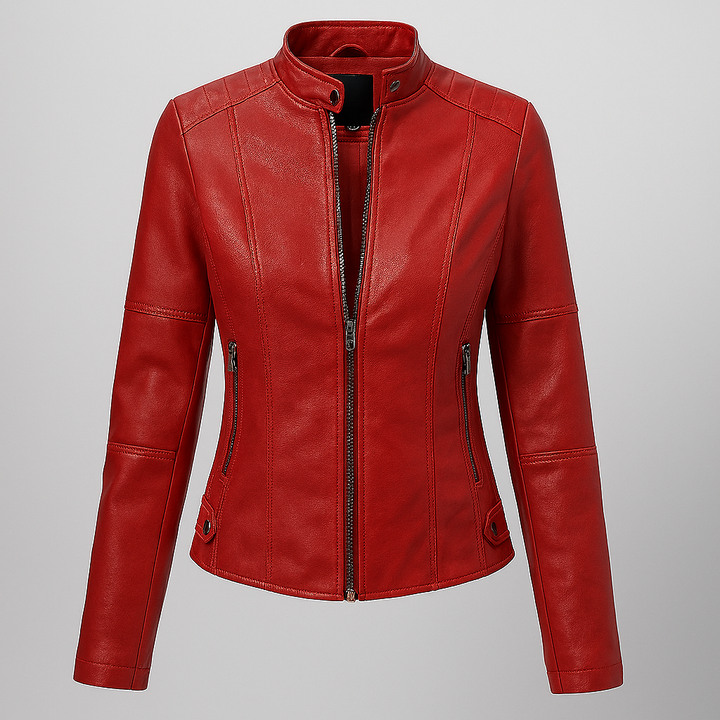 Drune | Rotes Leder Motorradjacke für Damen