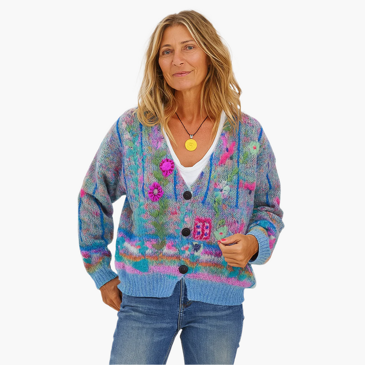 Drune | Strickjacke im Boho-Stil mit floralen Akzenten - Gemütliche, modische Cardigan für Freizeit und Alltag