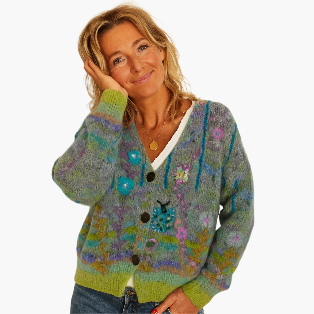 Drune | Strickjacke im Boho-Stil mit floralen Akzenten - Gemütliche, modische Cardigan für Freizeit und Alltag
