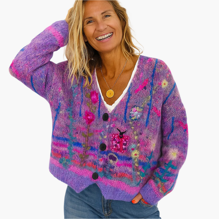 Drune | Strickjacke im Boho-Stil mit floralen Akzenten - Gemütliche, modische Cardigan für Freizeit und Alltag