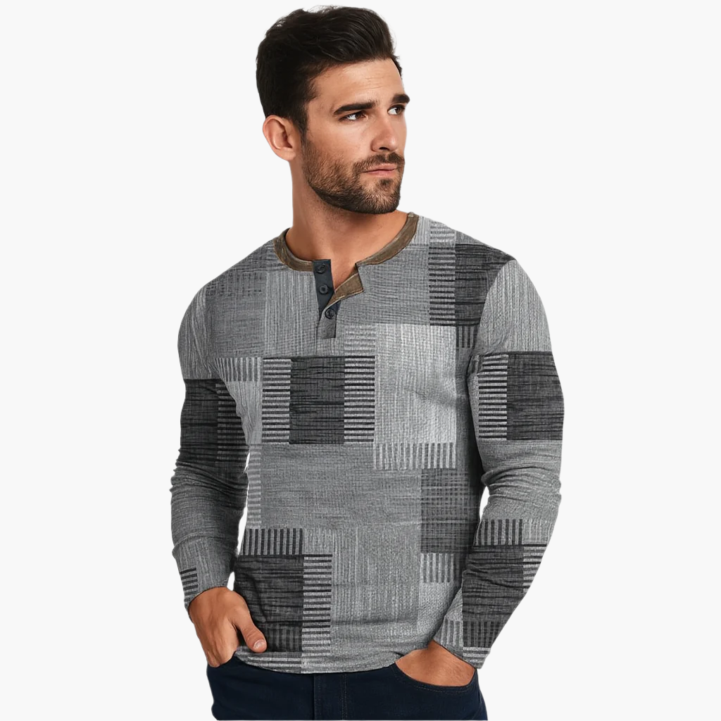 Drune | Patchwork Strickpullover - Moderner Henley-Stil für Herbst & Winter