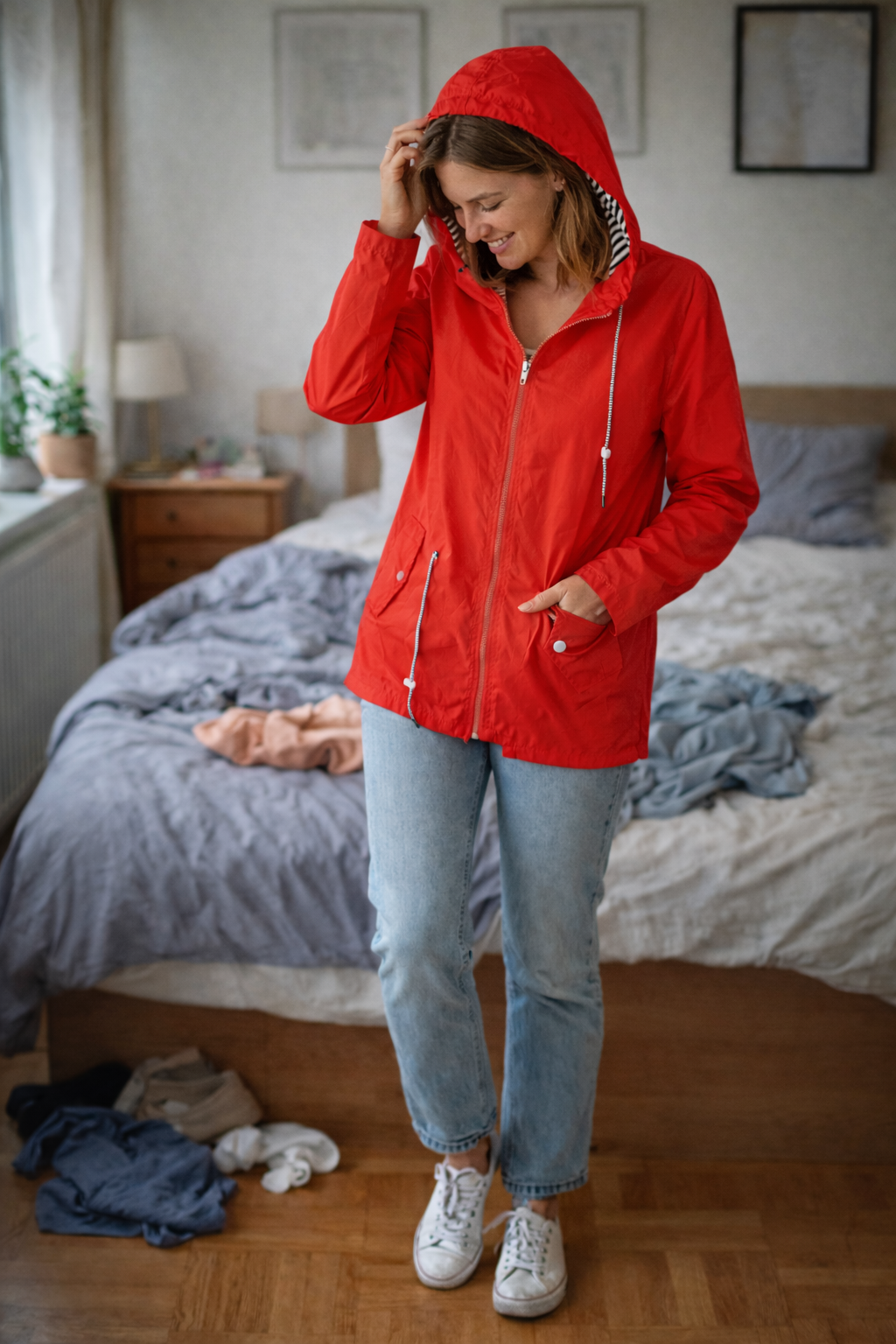 Drune Damen Regenjacke Leicht mit Kapuze