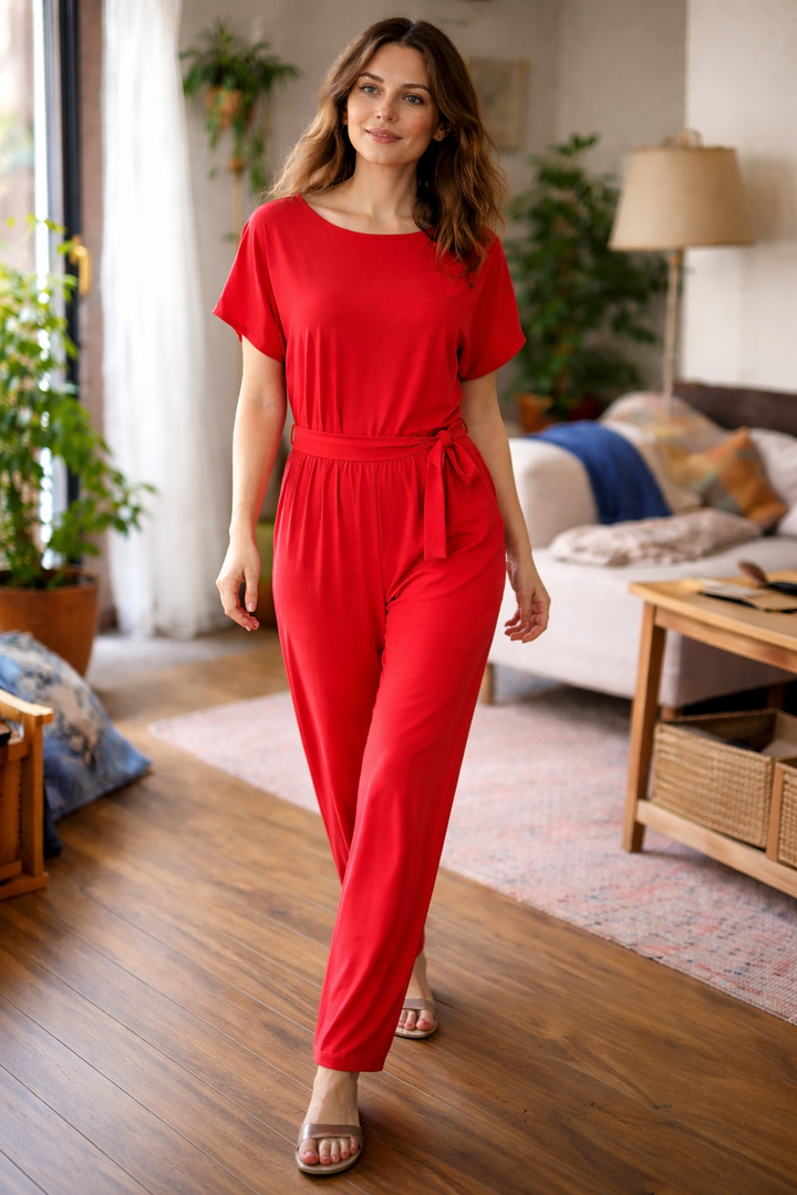 Drune | Damen Jumpsuit Weit Geschnitten mit Gürtel