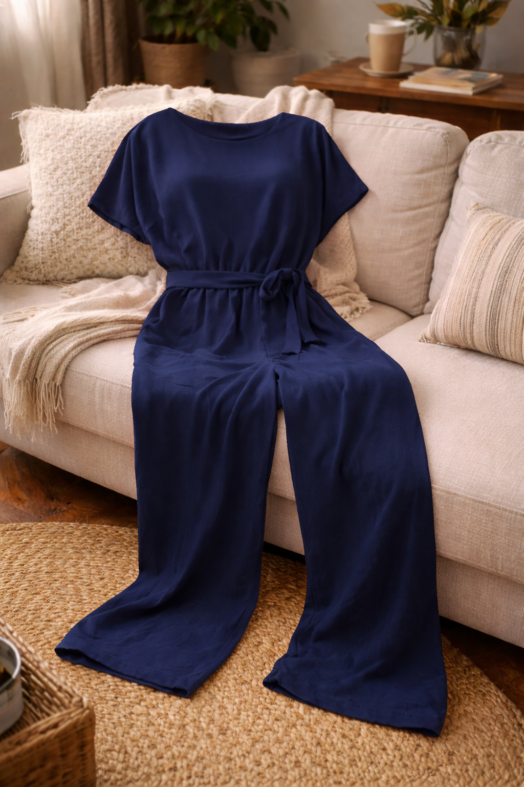 Drune | Damen Jumpsuit Weit Geschnitten mit Gürtel