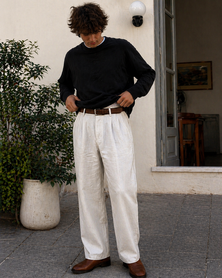 DruneHerren Hose Leinenoptik Gerade Passform Sommer